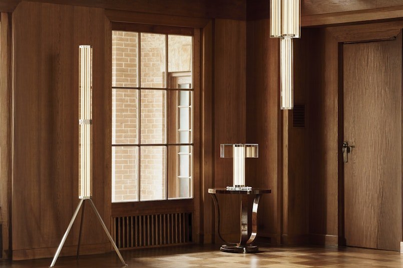 Hexagonal hanglamp van glas met chroomkader