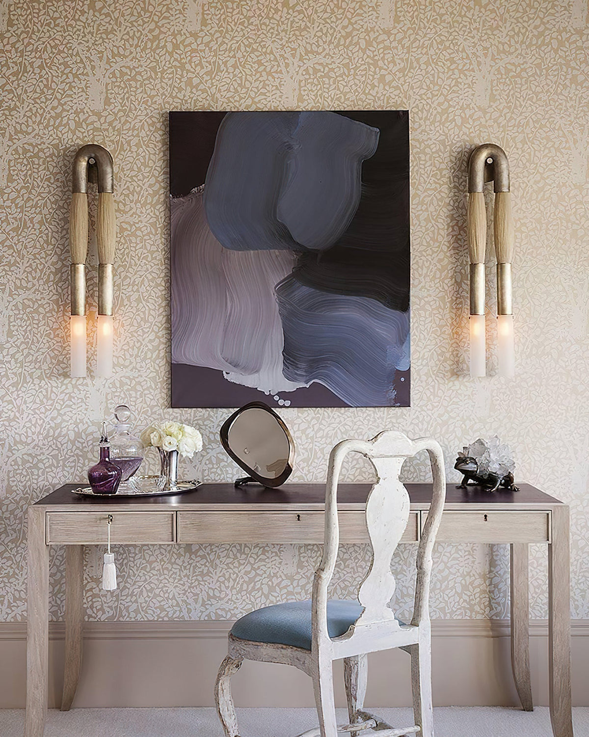 Aurelielle wandlamp met paardenhaar en messing afwerking