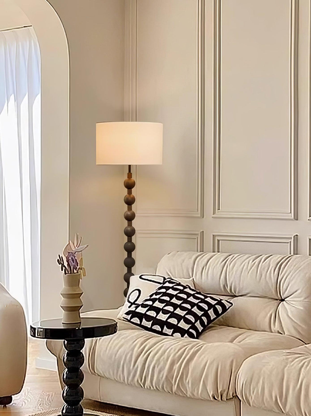Paston houten vloerlamp met stoffen kap