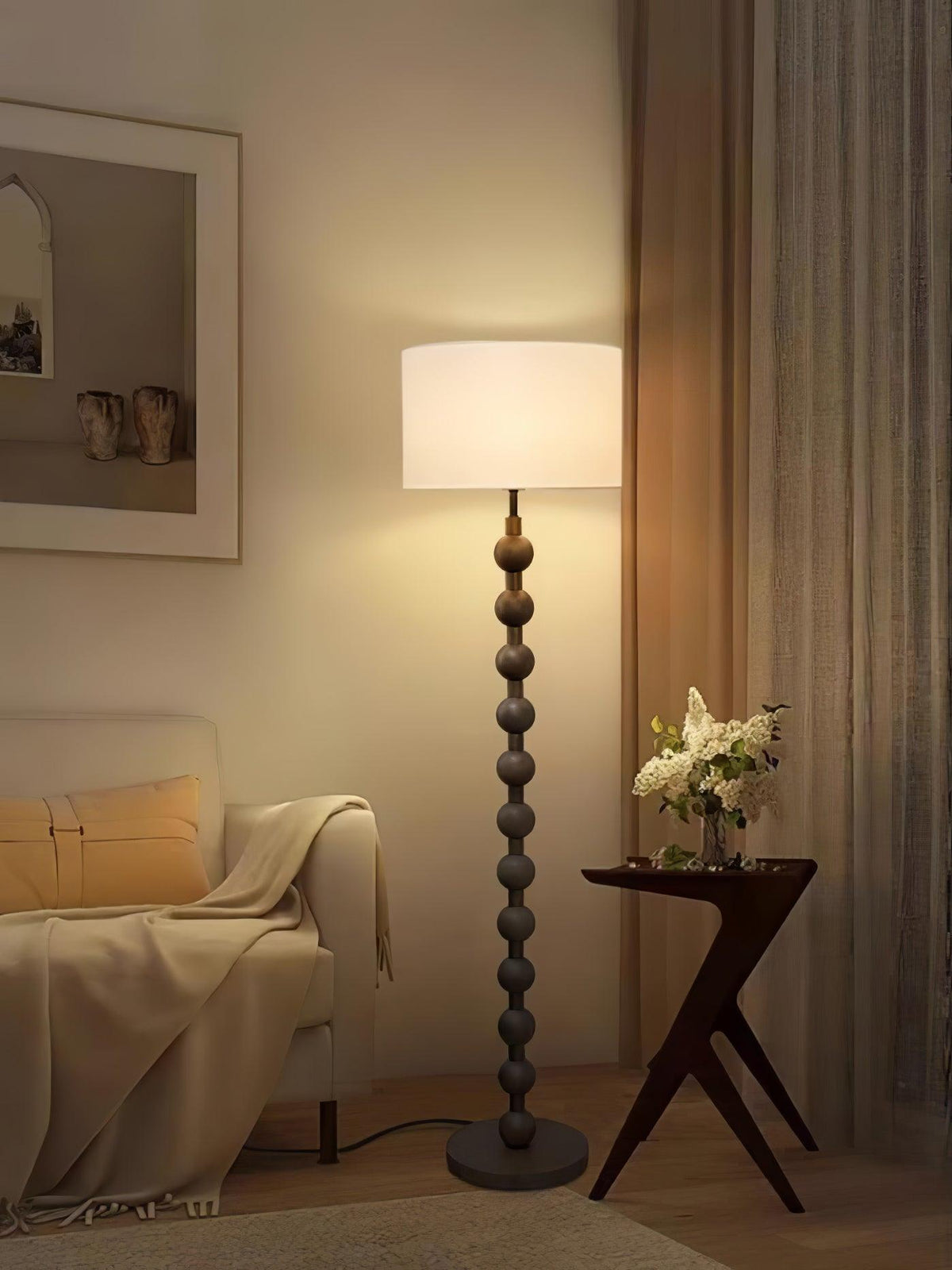 Paston houten vloerlamp met stoffen kap