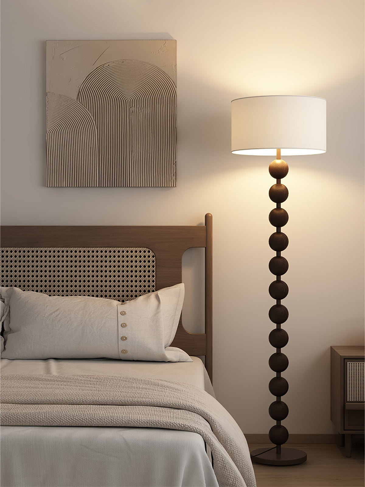 Paston houten vloerlamp met stoffen kap
