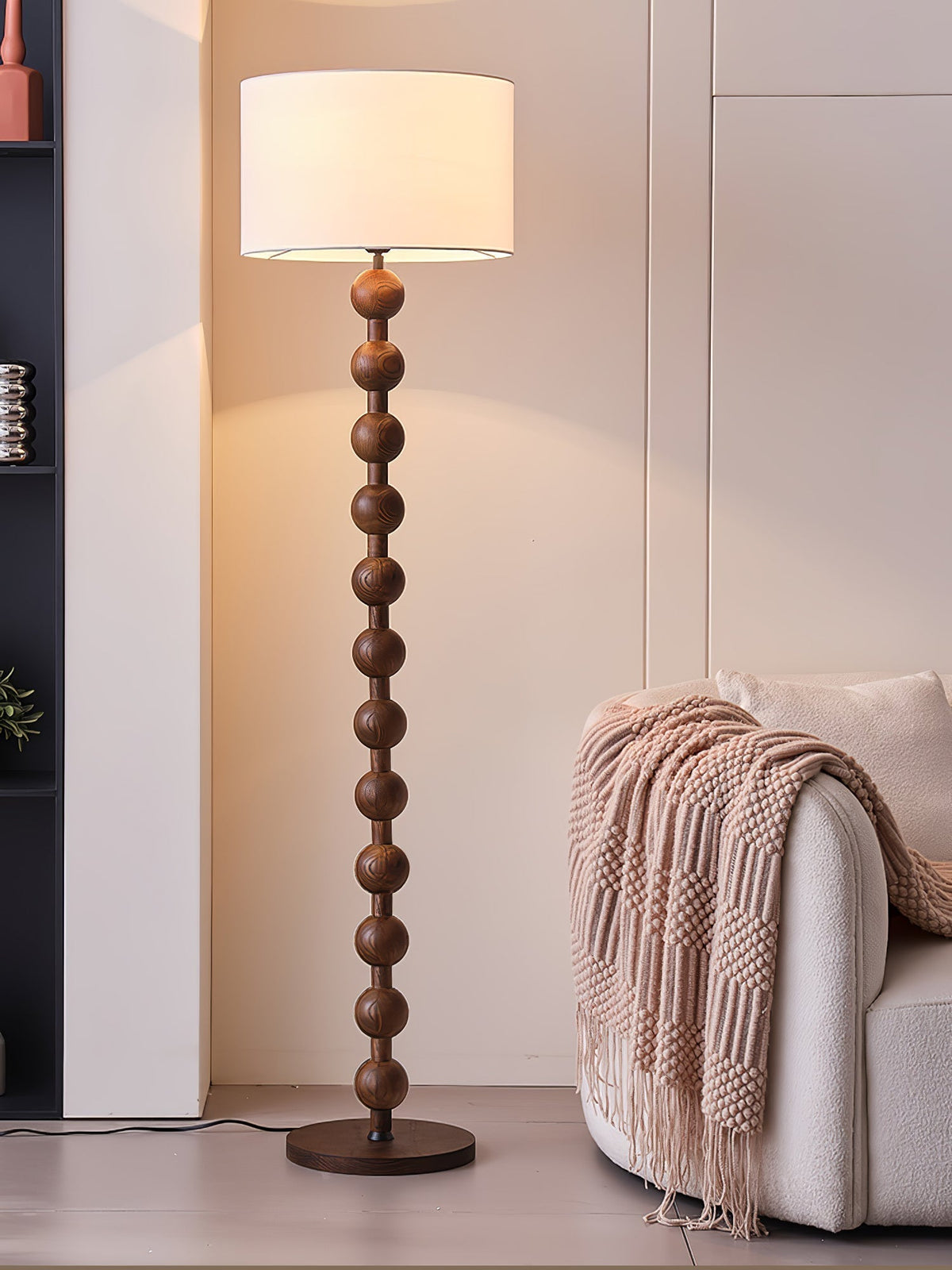 Paston houten vloerlamp met stoffen kap