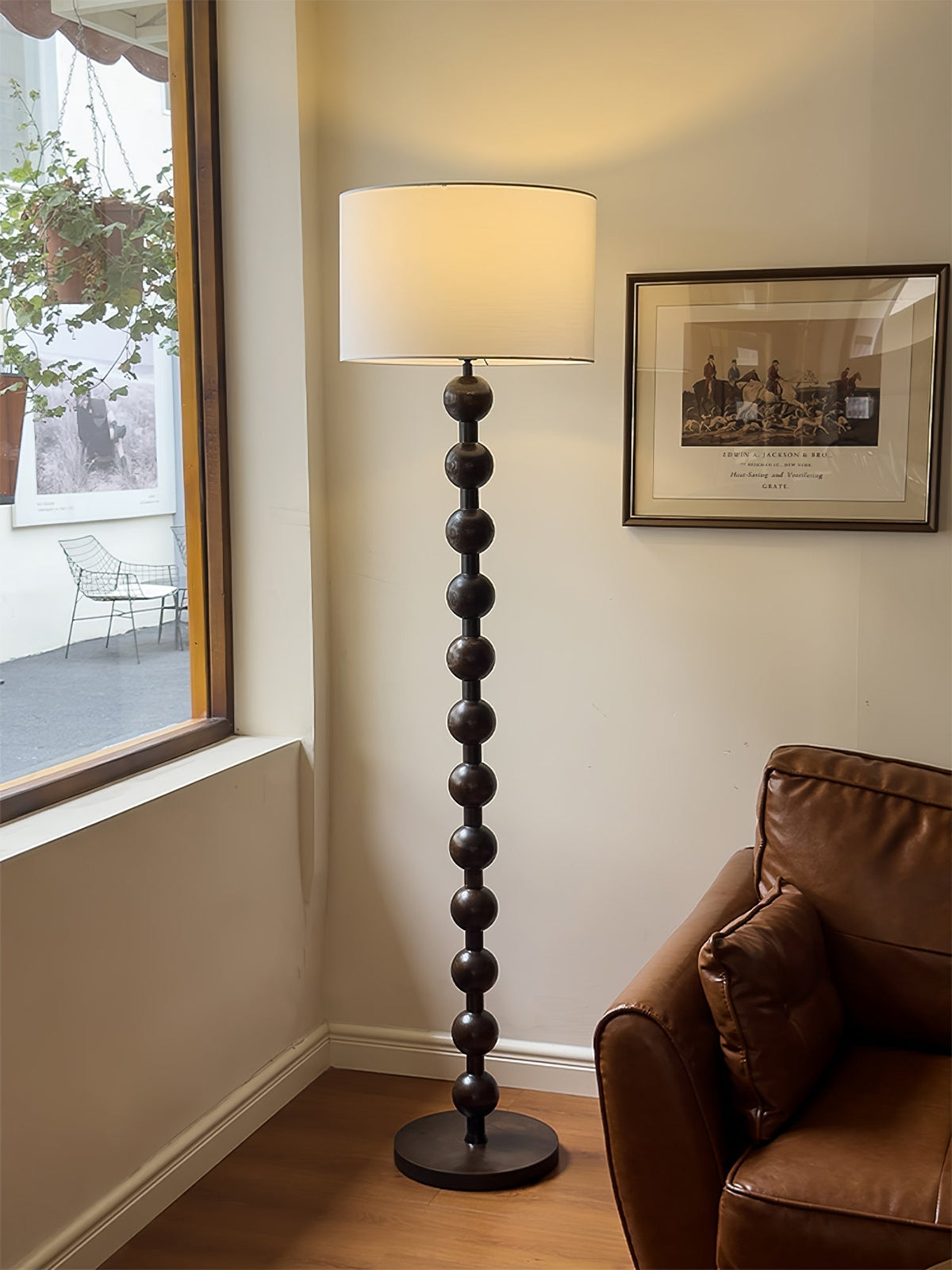 Paston houten vloerlamp met stoffen kap