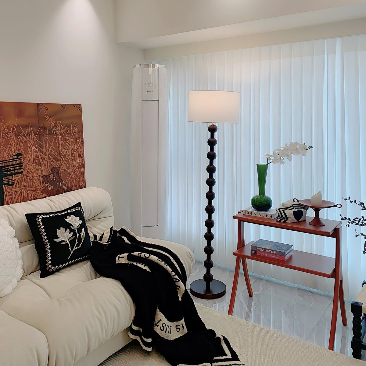 Paston houten vloerlamp met stoffen kap