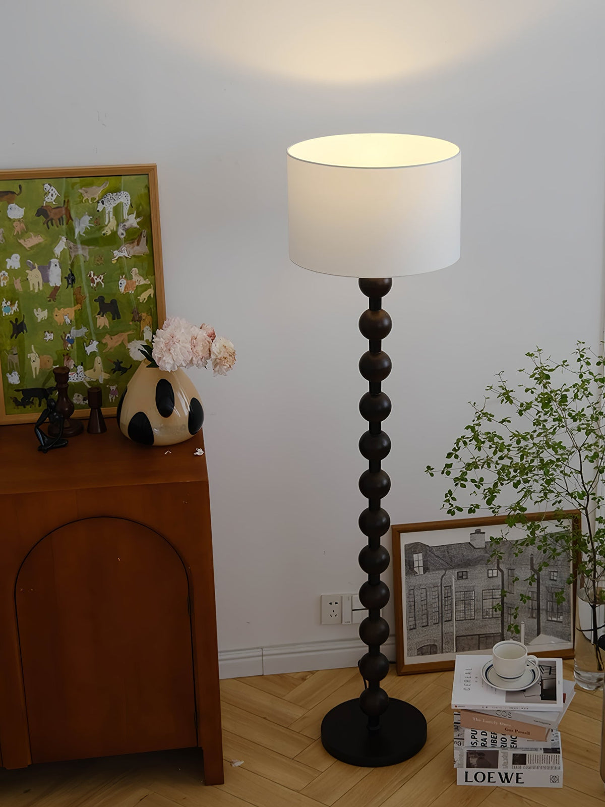 Paston houten vloerlamp met stoffen kap