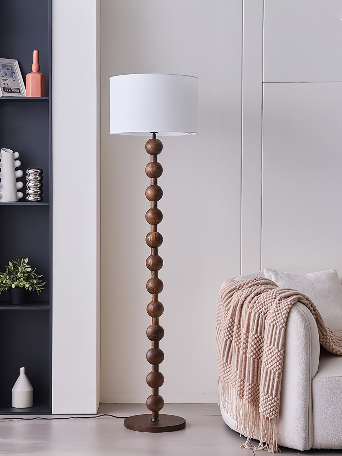 Paston houten vloerlamp met stoffen kap
