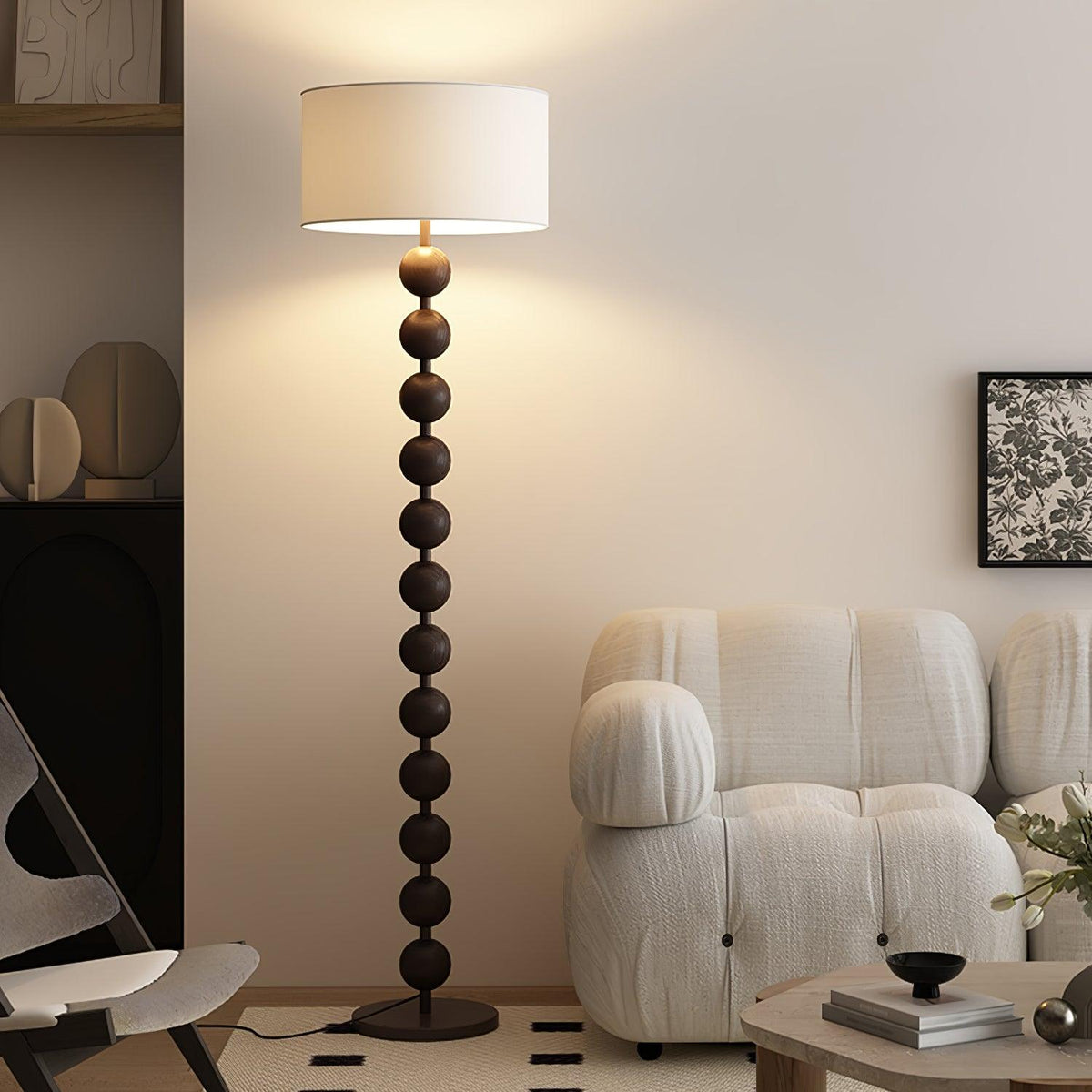 Paston houten vloerlamp met stoffen kap