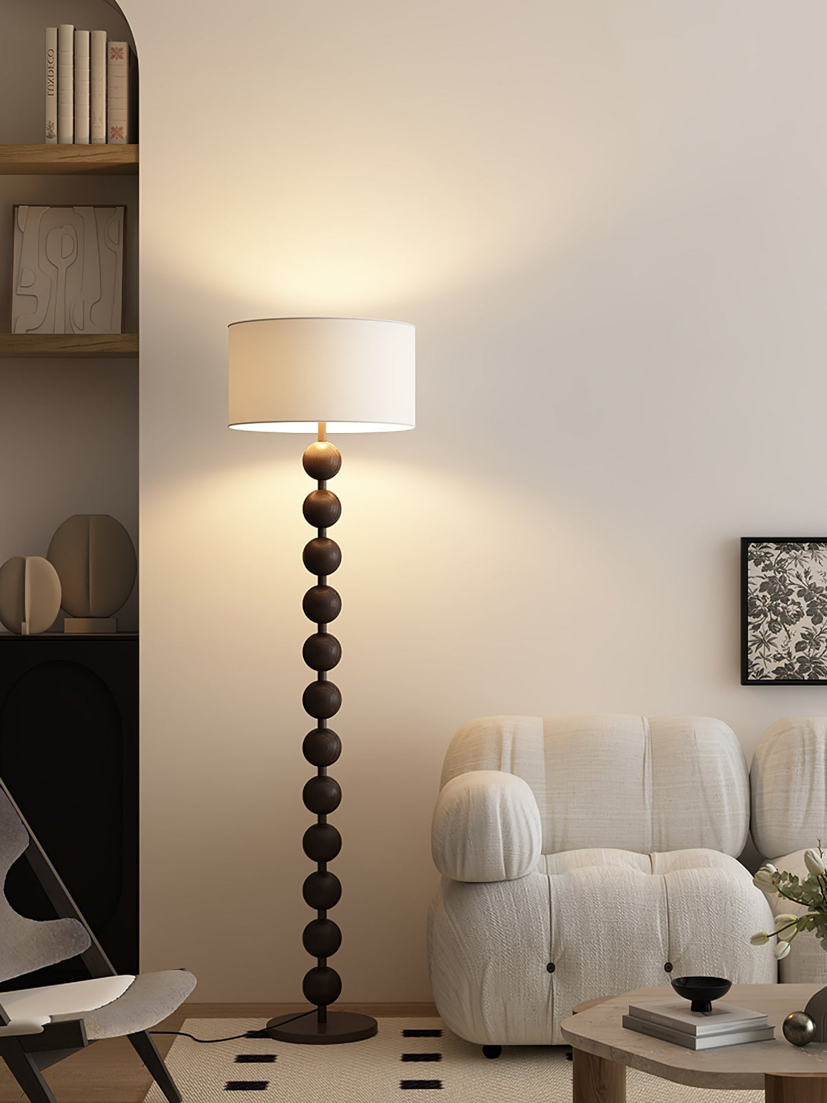 Paston houten vloerlamp met stoffen kap