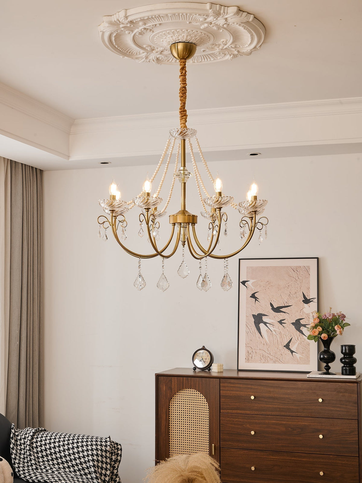 Elyisian kroonluchter met parel kristal elegante klassieke stijl