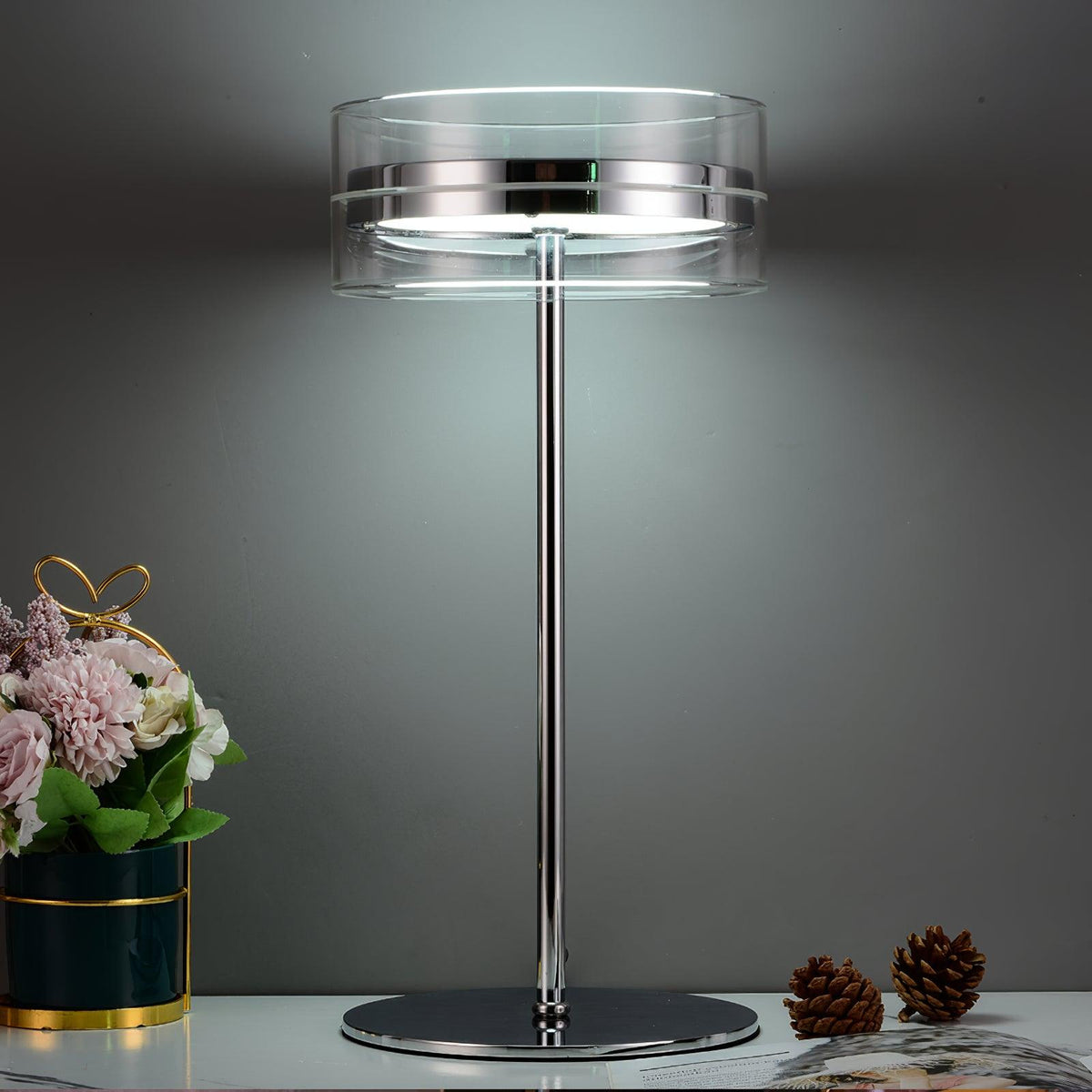 Lioreette tafellamp in chroom en glas