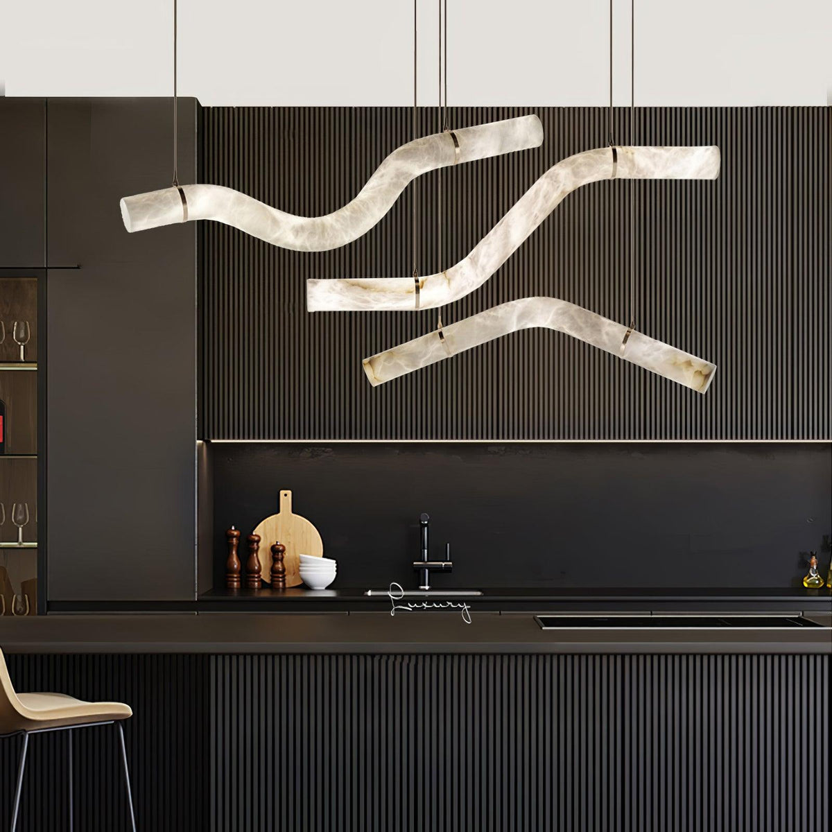 Luste albasten hanglamp met gesloten ring