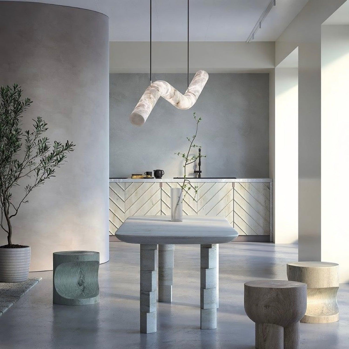 Mithos gebogen albasten hanglamp