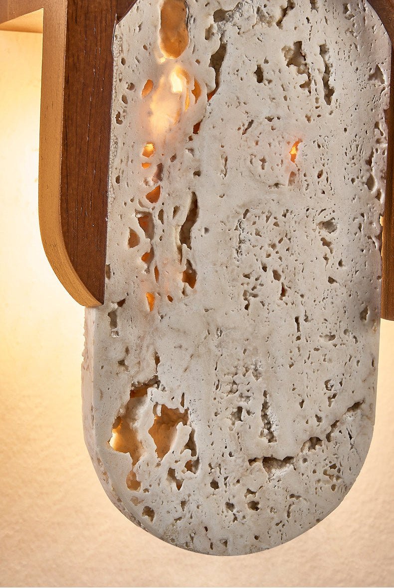 Valarise wandlamp met Geel travertin en Walnoot
