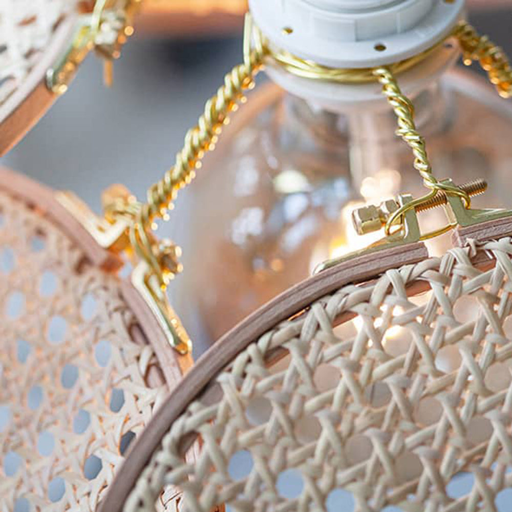 Ritta Franse Landelijke Rotan Weef Hanglamp Hout Slaapkamer