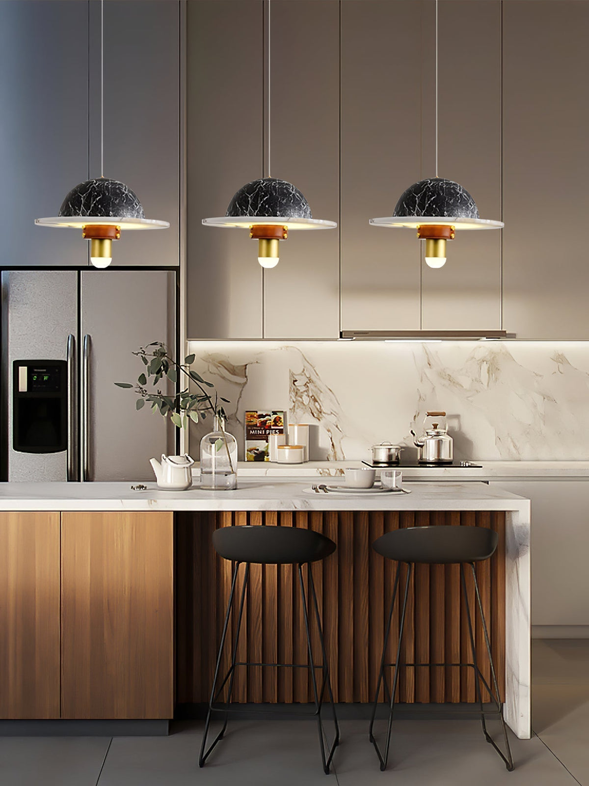 Jutta hanglamp marmer leer fusie