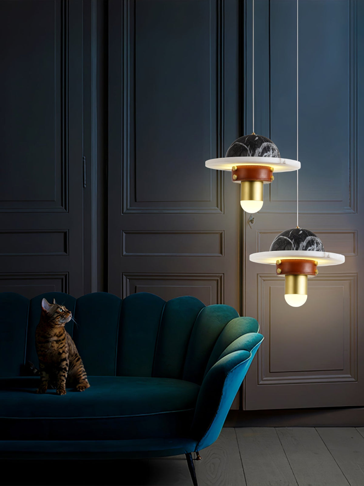 Jutta hanglamp marmer leer fusie