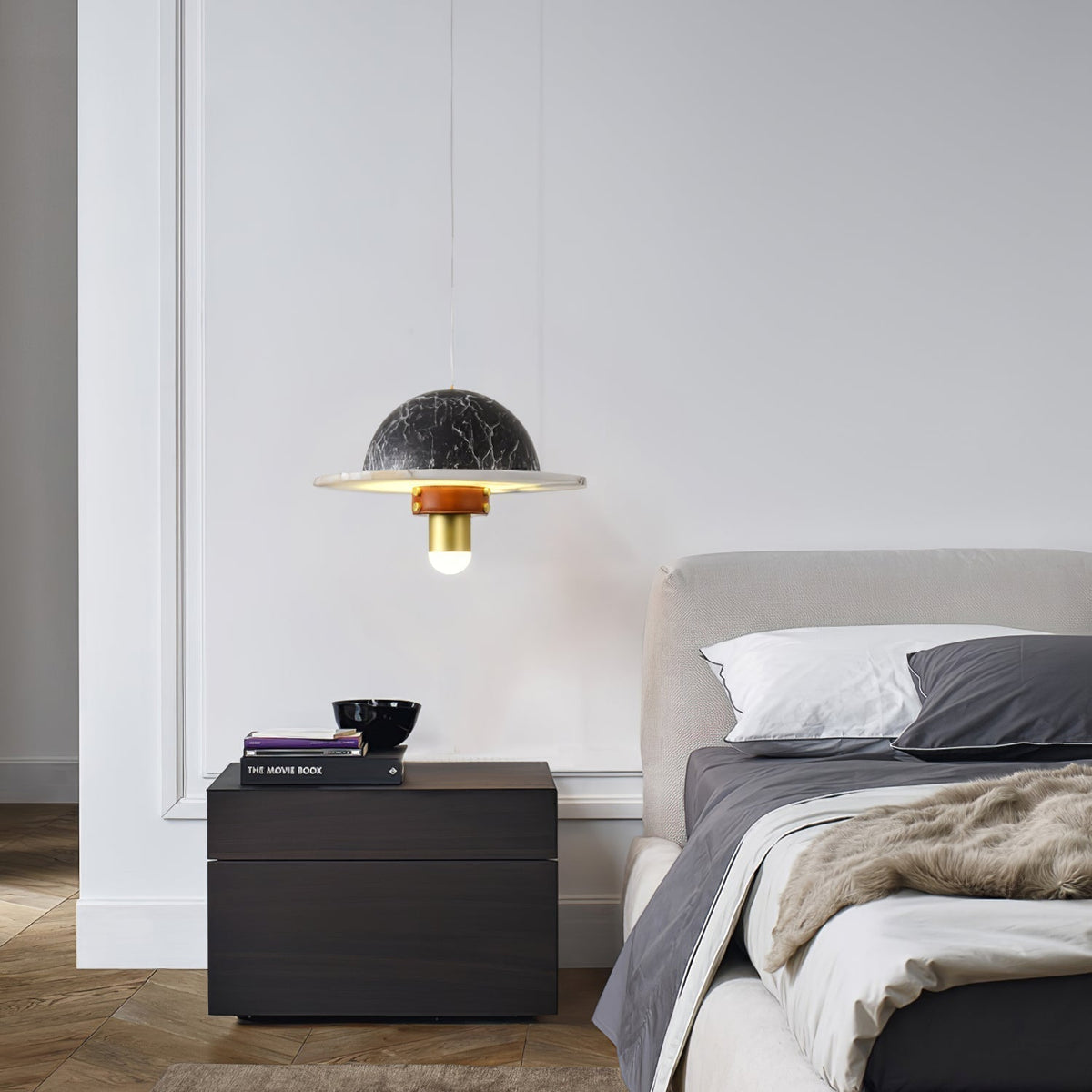 Jutta hanglamp marmer leer fusie