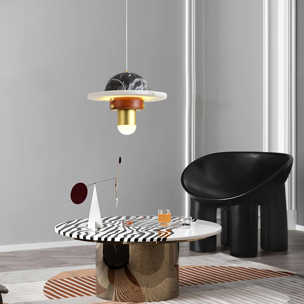 Jutta hanglamp marmer leer fusie