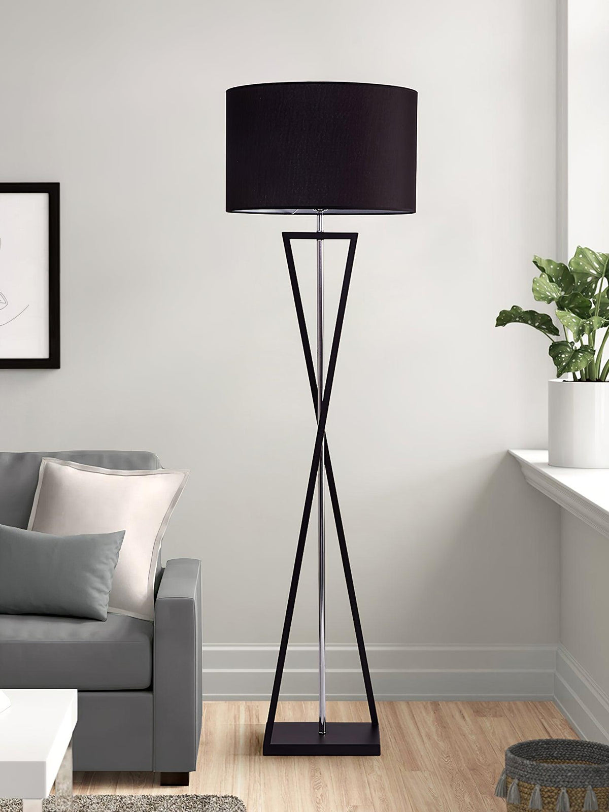Xeno Zwart Stof Moderne vloerlamp