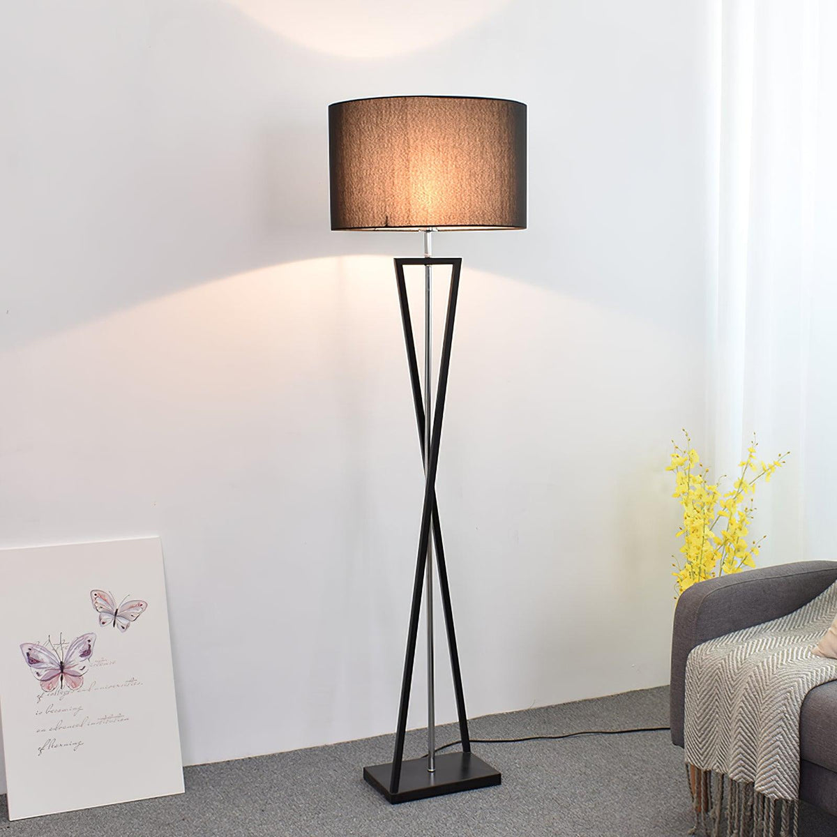 Xeno Zwart Stof Moderne vloerlamp