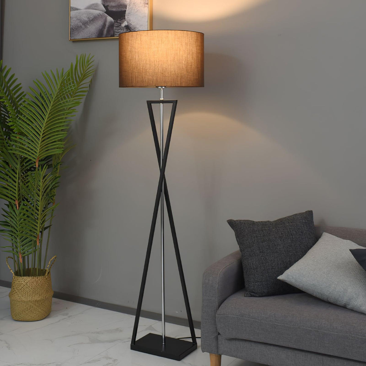 Xeno Zwart Stof Moderne vloerlamp