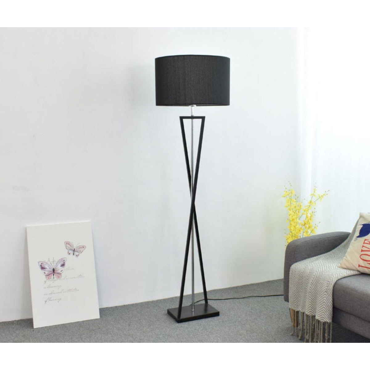Xeno Zwart Stof Moderne vloerlamp
