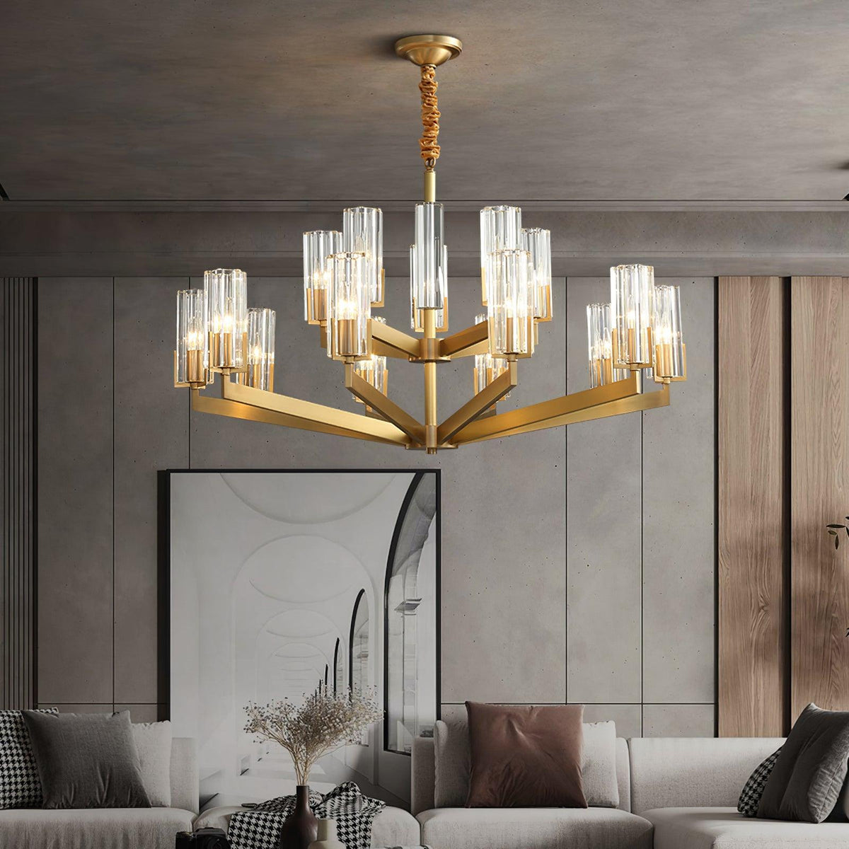 Velinora Kroonluchter messing glas Modern