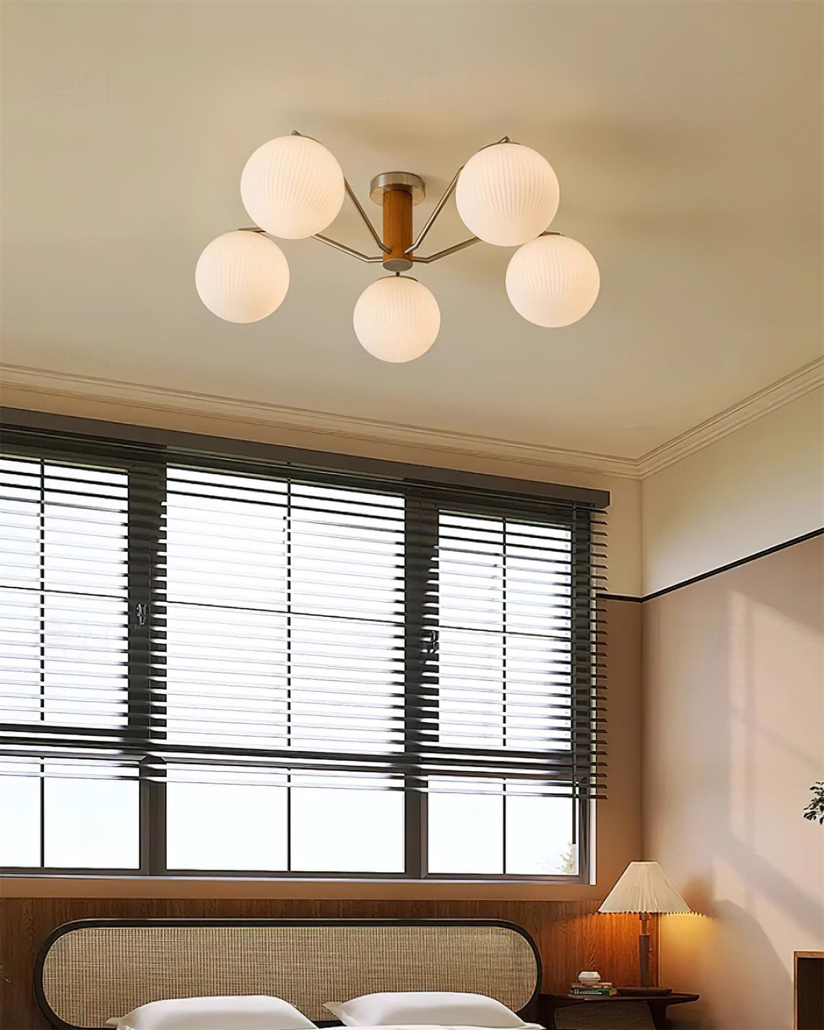 Plafondlamp met geïntegreerde LED/gloeilamp, bolvormige lampenkap, vlakke plafondlamp voor woonkamer