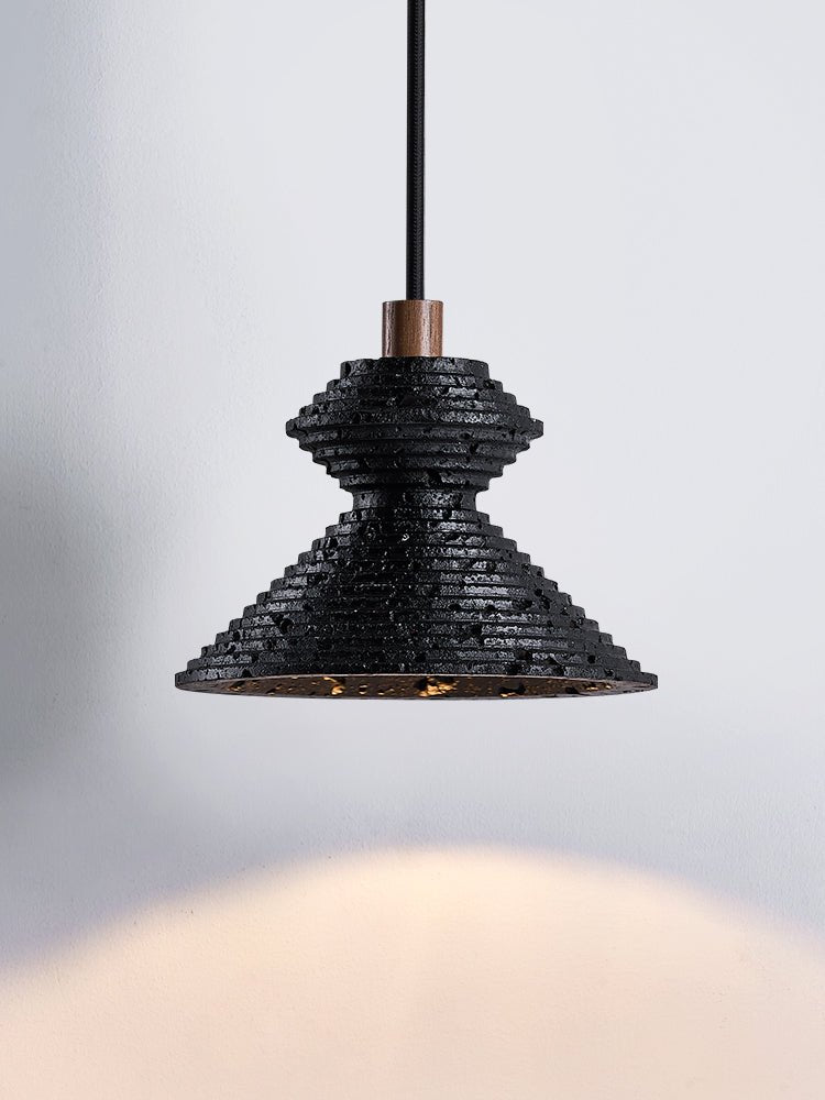 Elia Zwart travertin hanglamp met Gelaagde Textuur