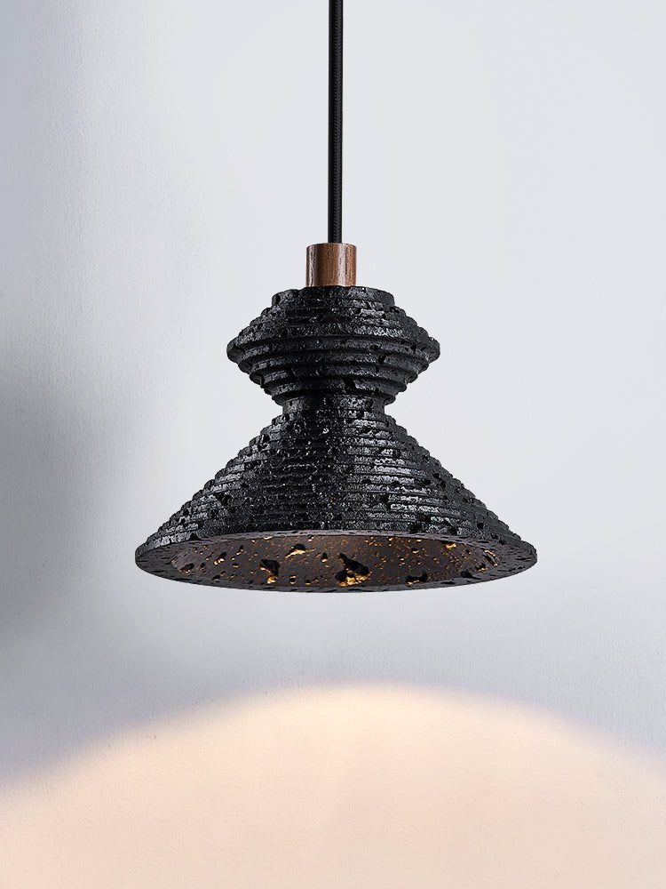 Elia Zwart travertin hanglamp met Gelaagde Textuur