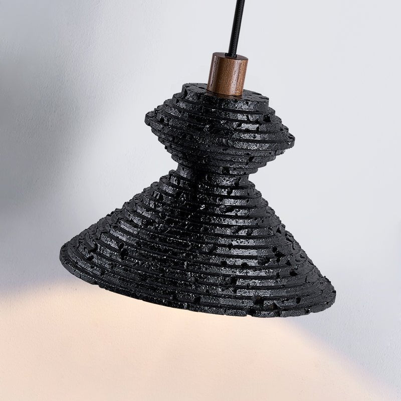 Elia Zwart travertin hanglamp met Gelaagde Textuur