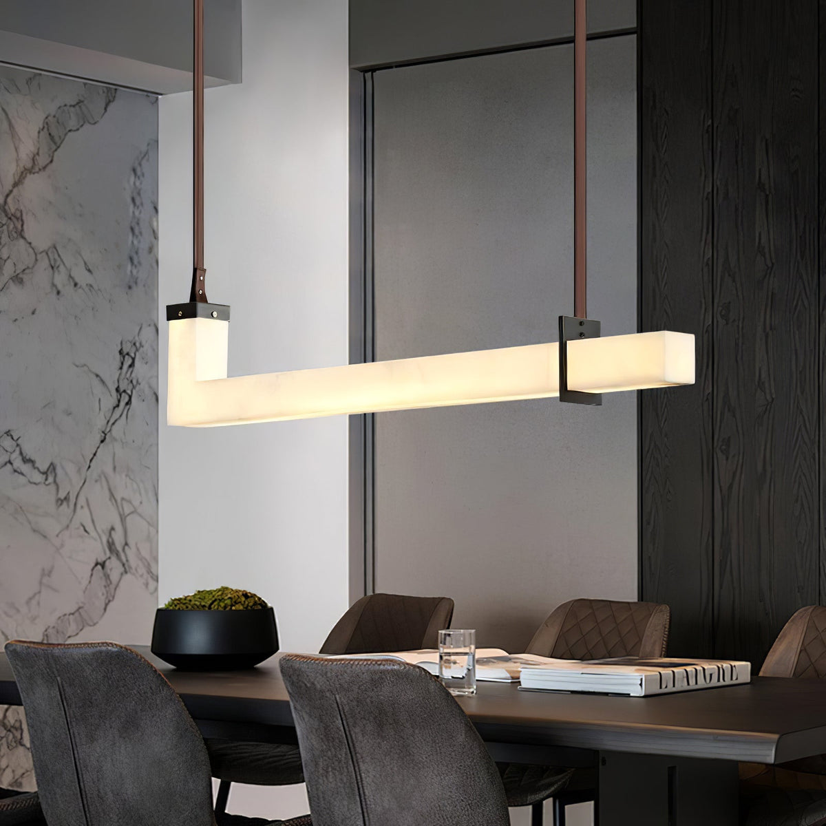 Nivienne Linear albasten hanglamp met goudkleurige accenten