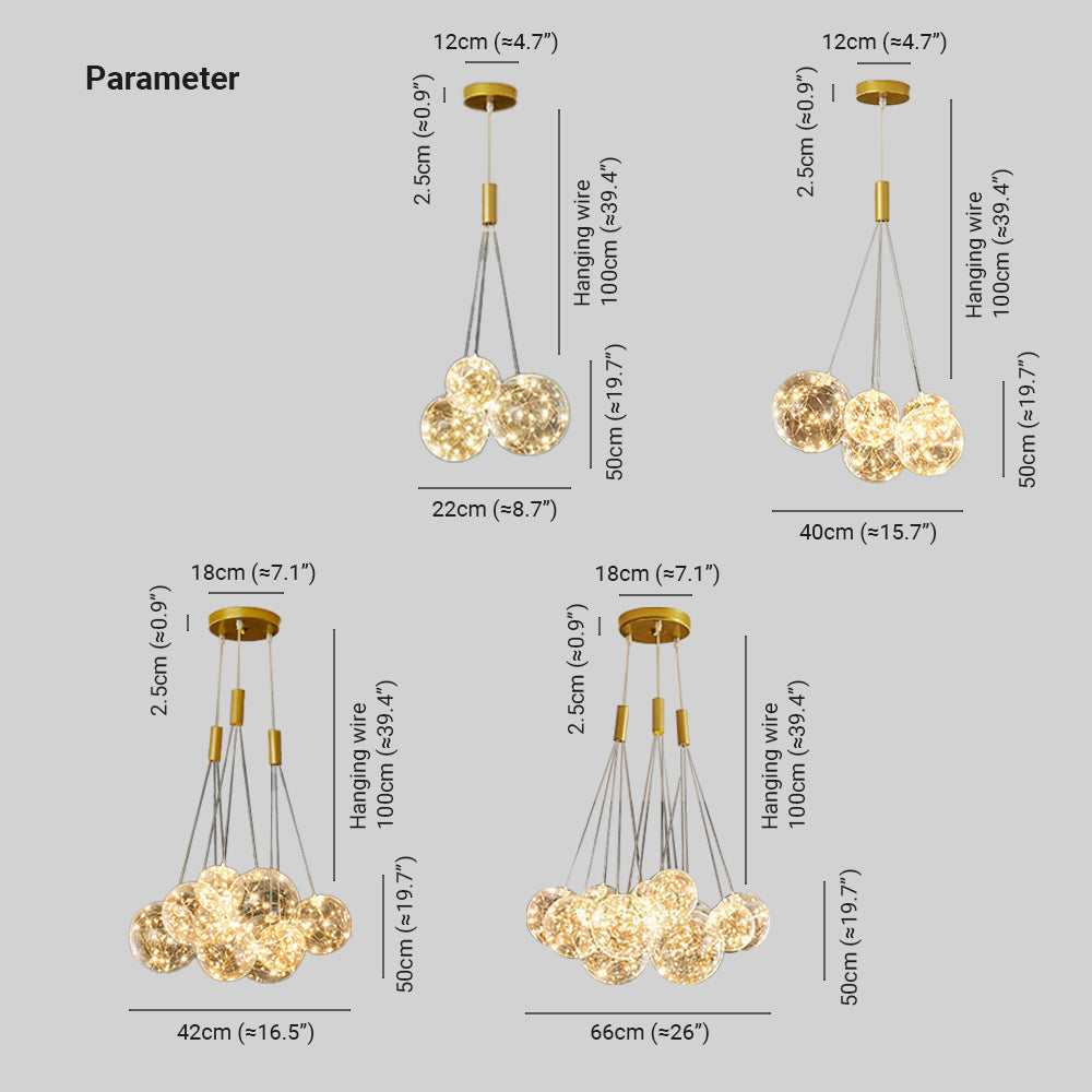 Valentina Design Bollen LED Hanglampen Goud Metaal/Glas Slaapkamer