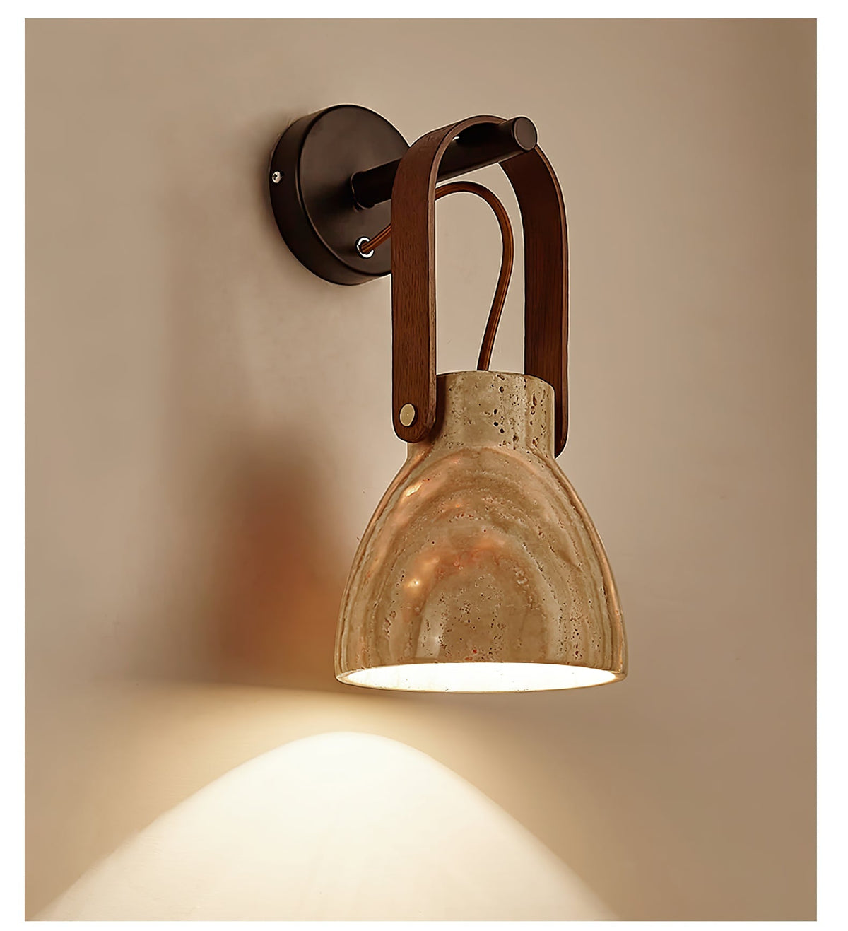 Tarix travertin wandlamp met Houten Handvat