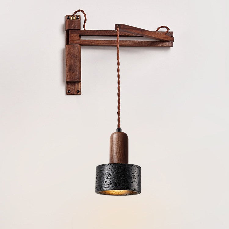 Vamki aanpasbare wandlamp in zwart travertin en walnoothout