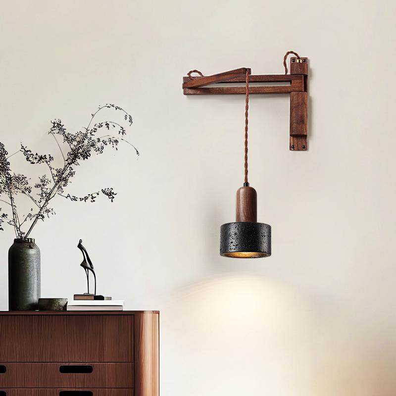 Vamki aanpasbare wandlamp in zwart travertin en walnoothout