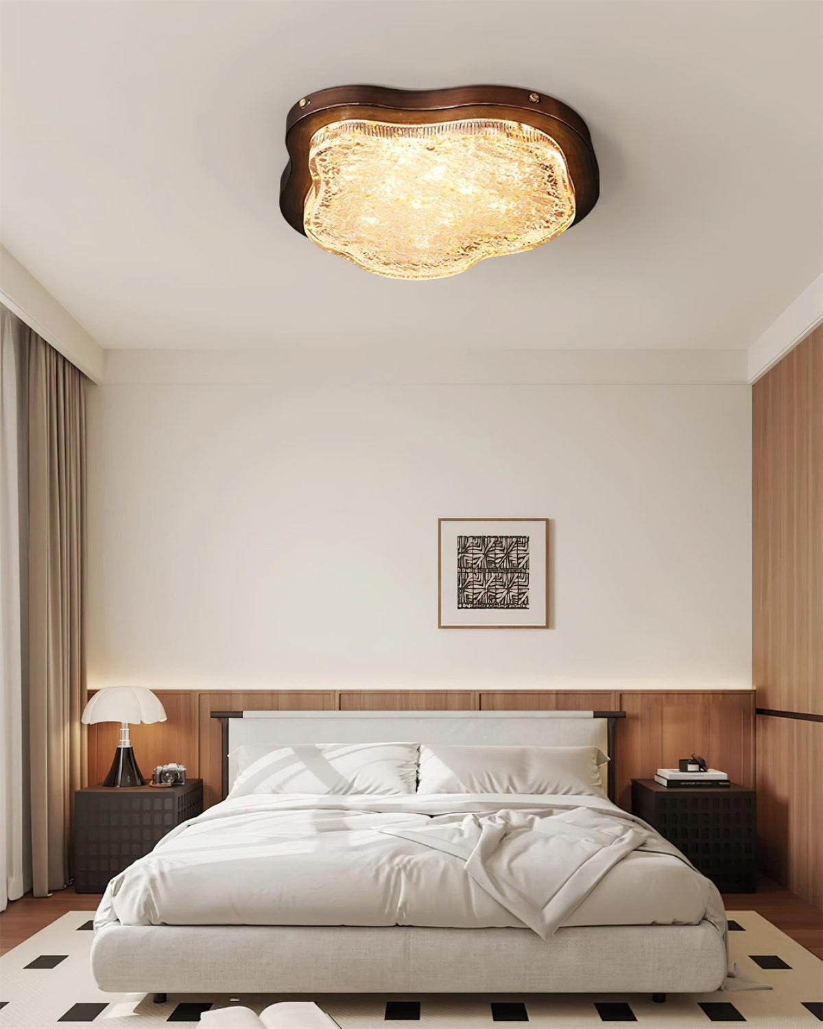 Plafondlamp met onregelmatige vorm van hars en goudbladeren, moderne kunst in groen