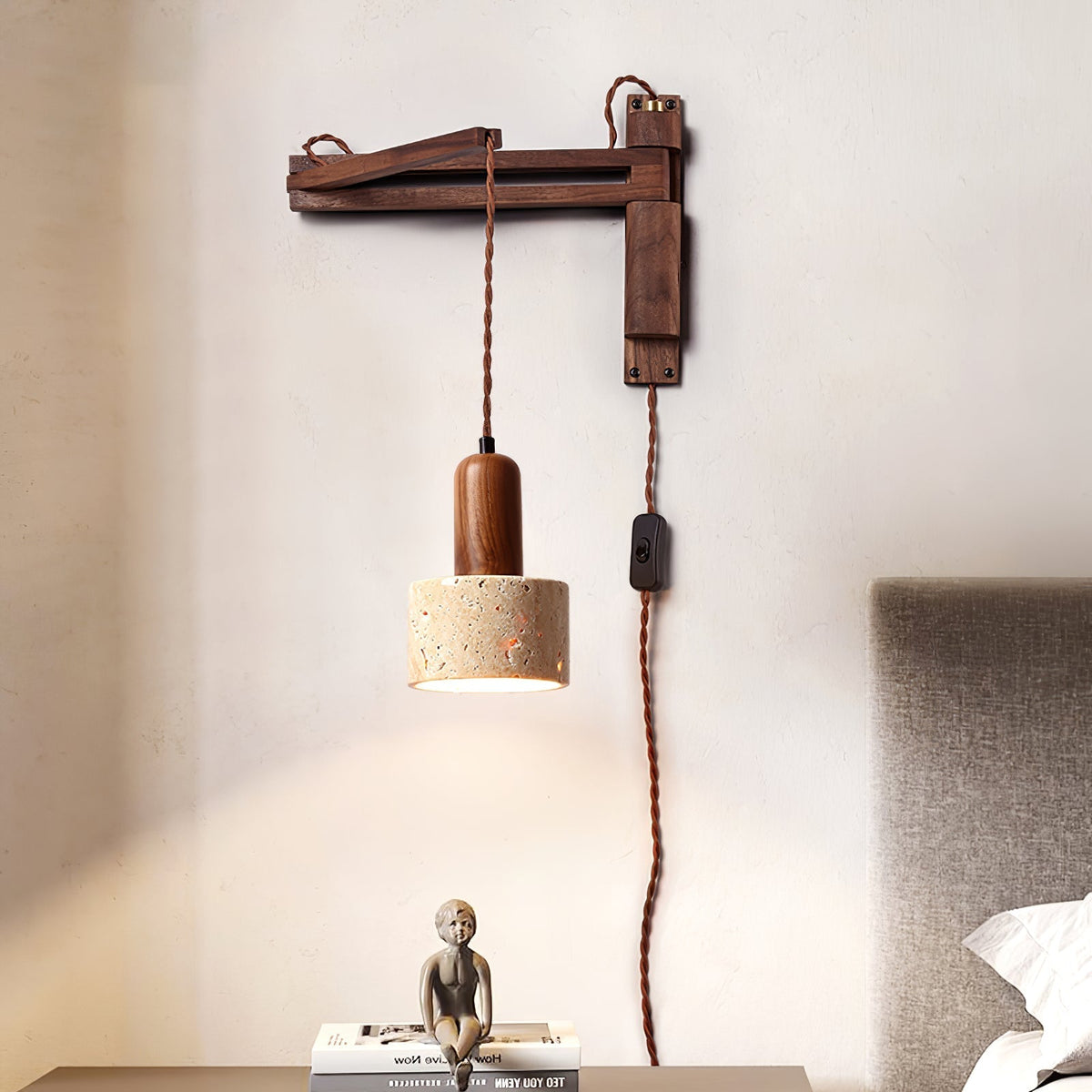Noreenne travertin Swing Arm wandlamp met stekker