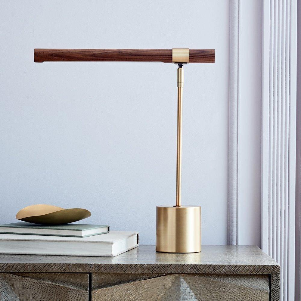 Elauine Minimalistische tafellamp met Lineair Houtaccent