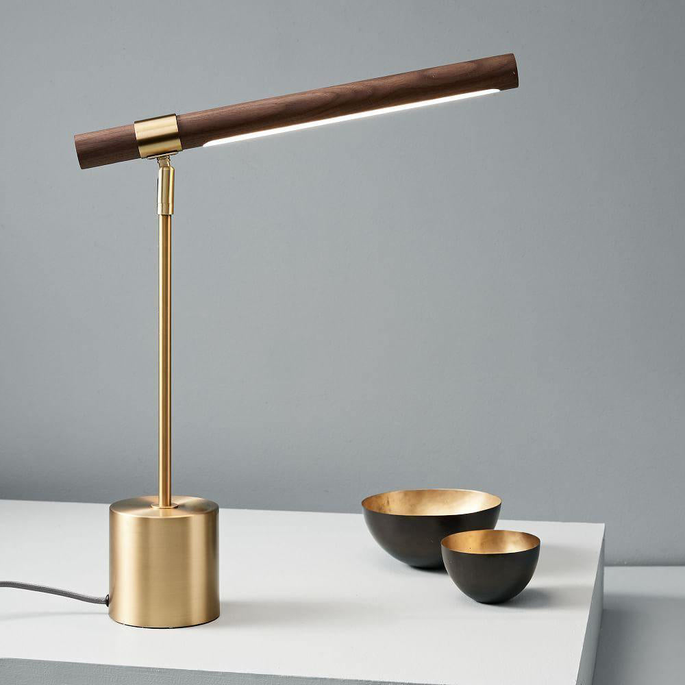 Elauine Minimalistische tafellamp met Lineair Houtaccent