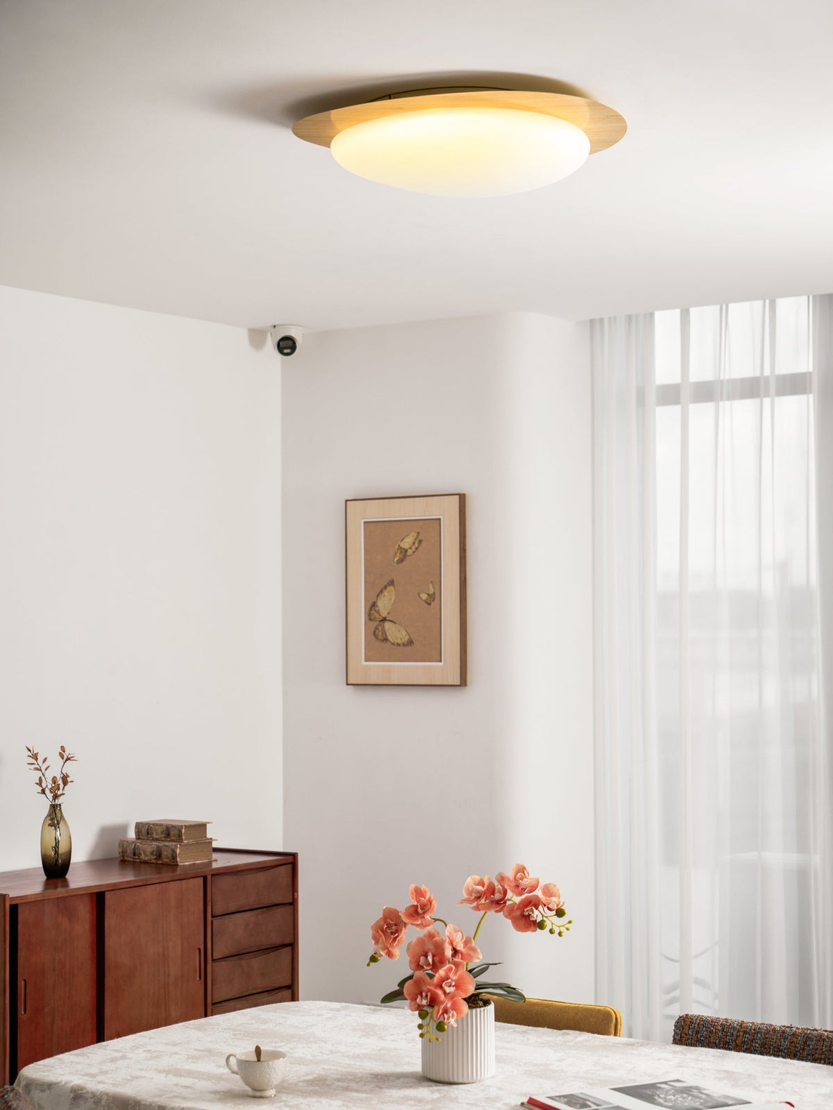 Sylenia plafondlamp kiezelvormige walnoot acryl LED