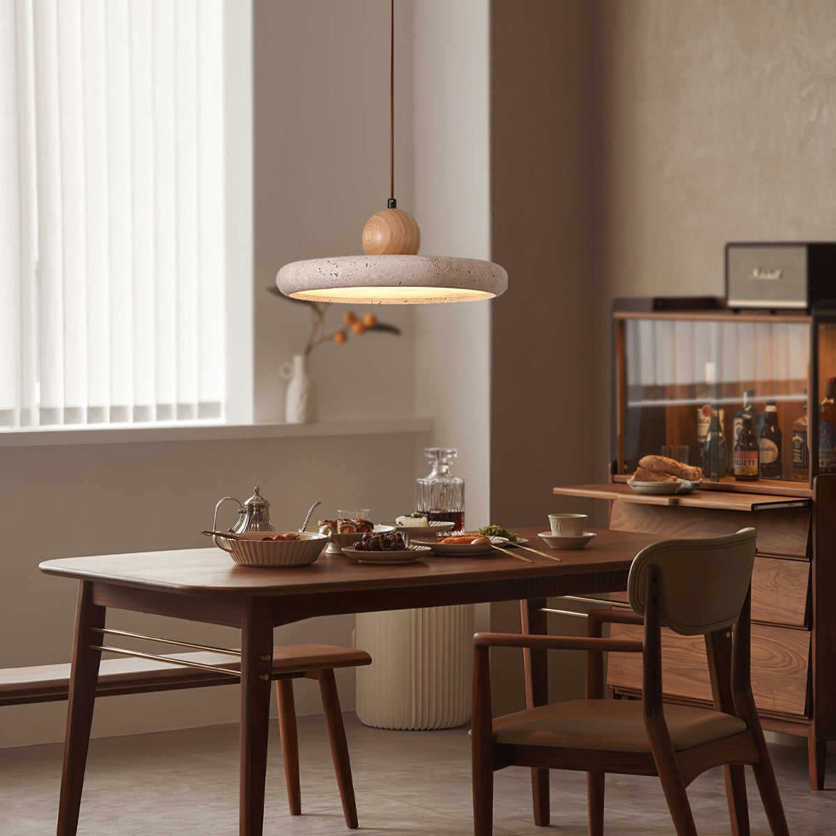 Opalyn minimalistische hanglamp van geel travertin en hout