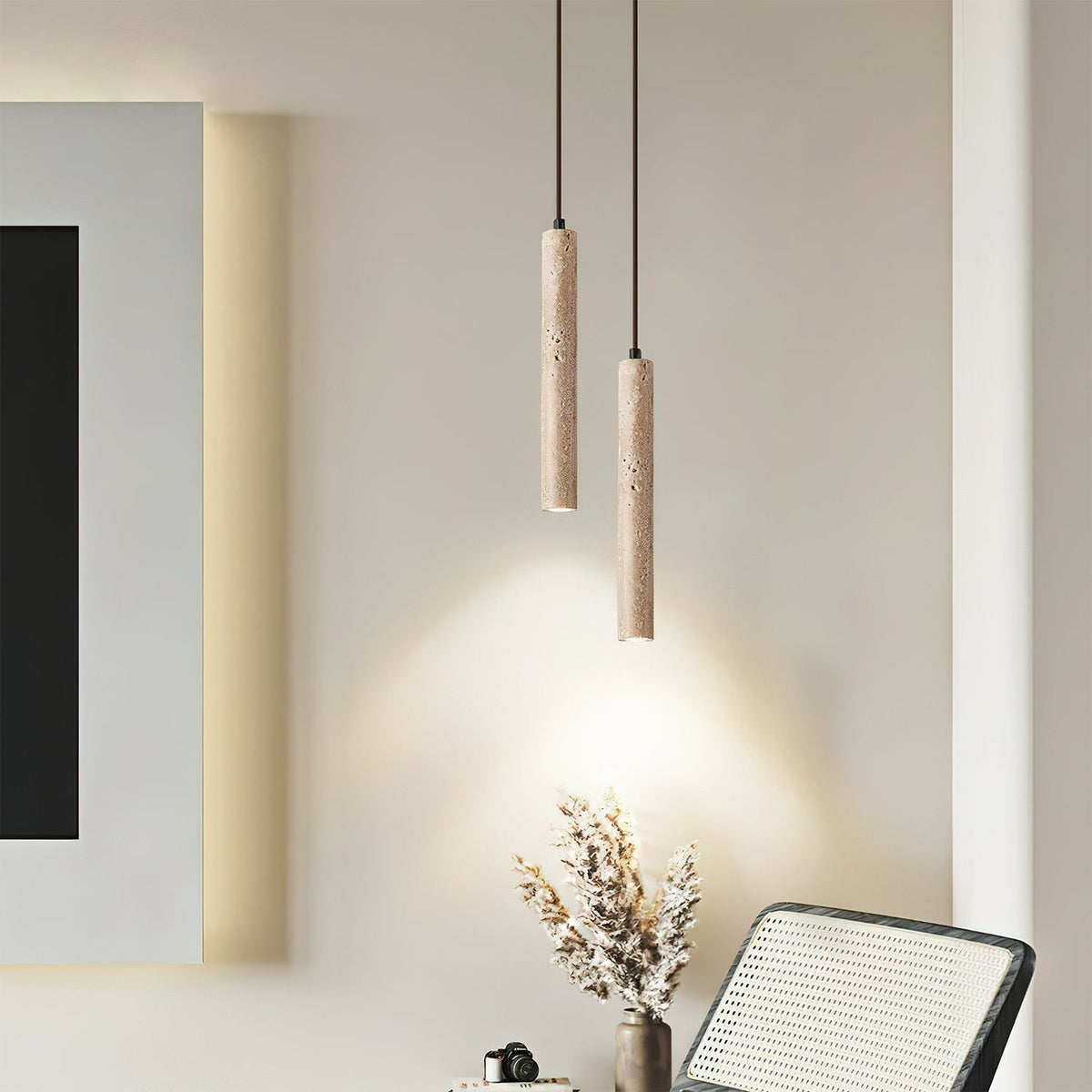 Sular cilindrische hanglamp van geel travertin