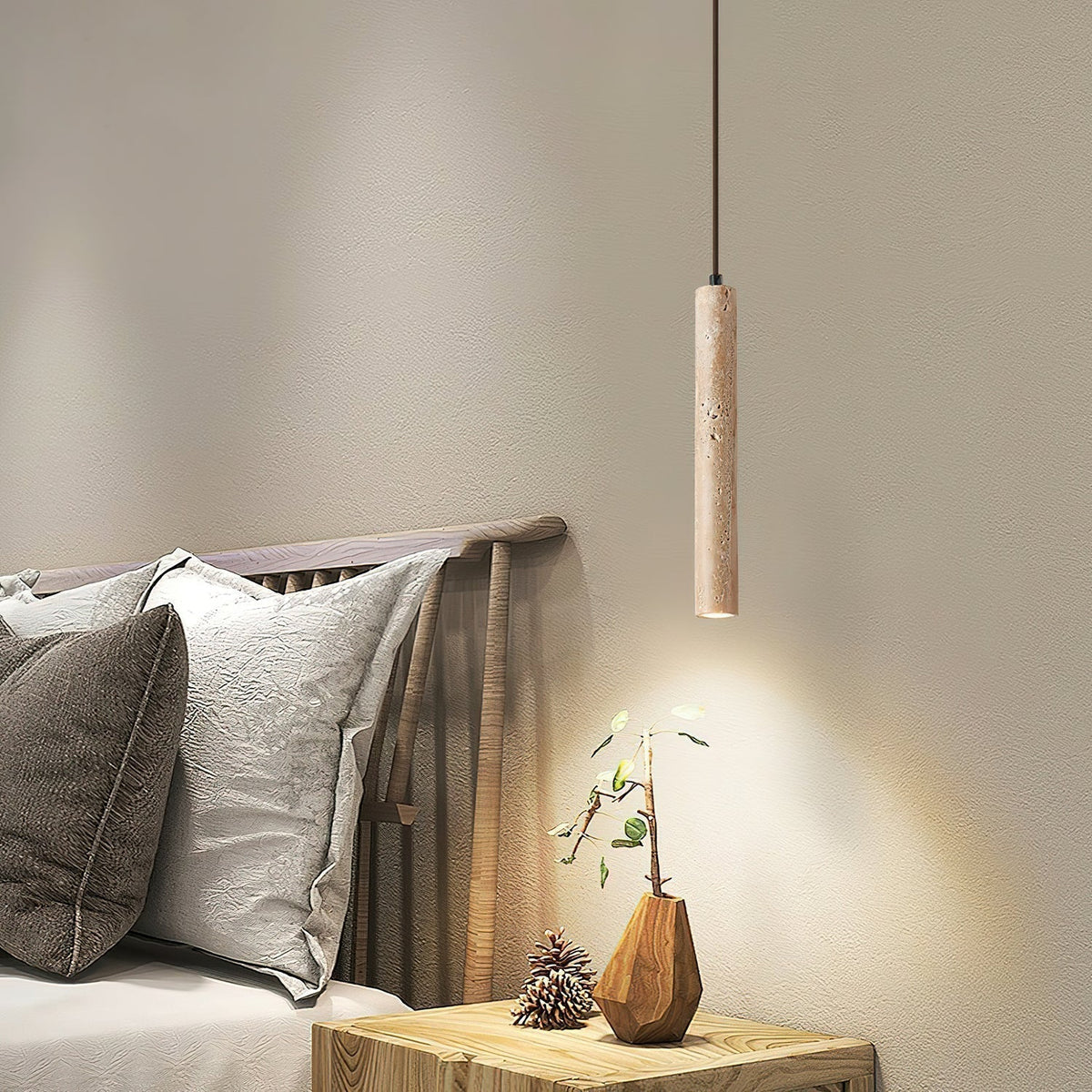 Sular cilindrische hanglamp van geel travertin