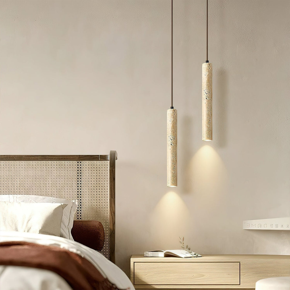 Sular cilindrische hanglamp van geel travertin