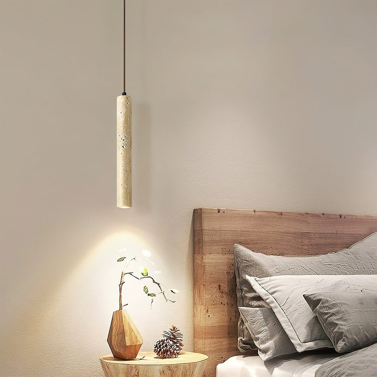 Sular cilindrische hanglamp van geel travertin
