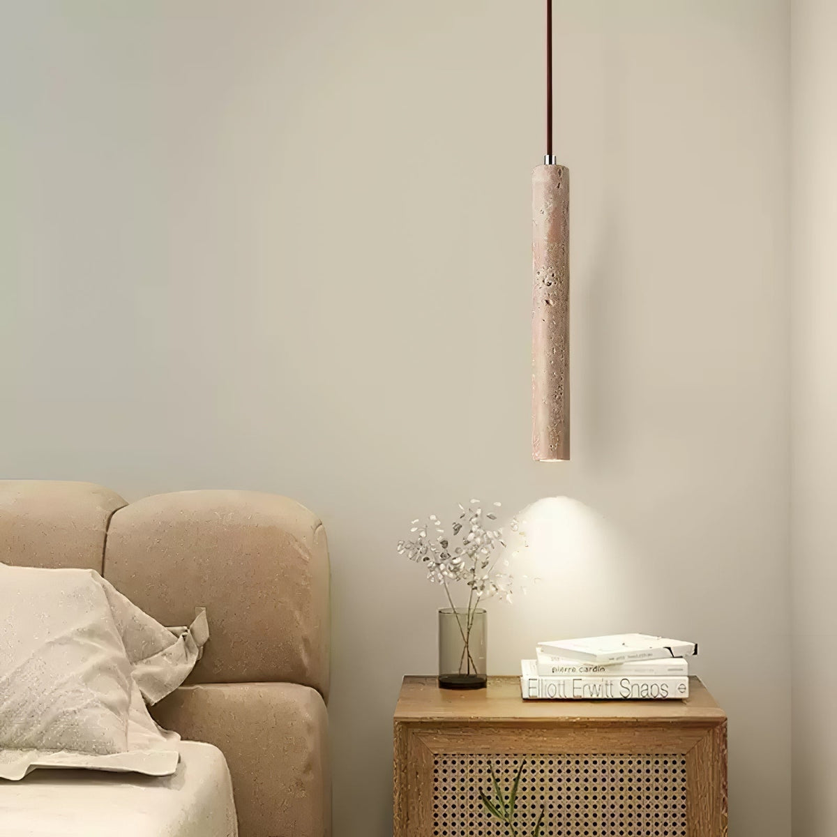 Sular cilindrische hanglamp van geel travertin