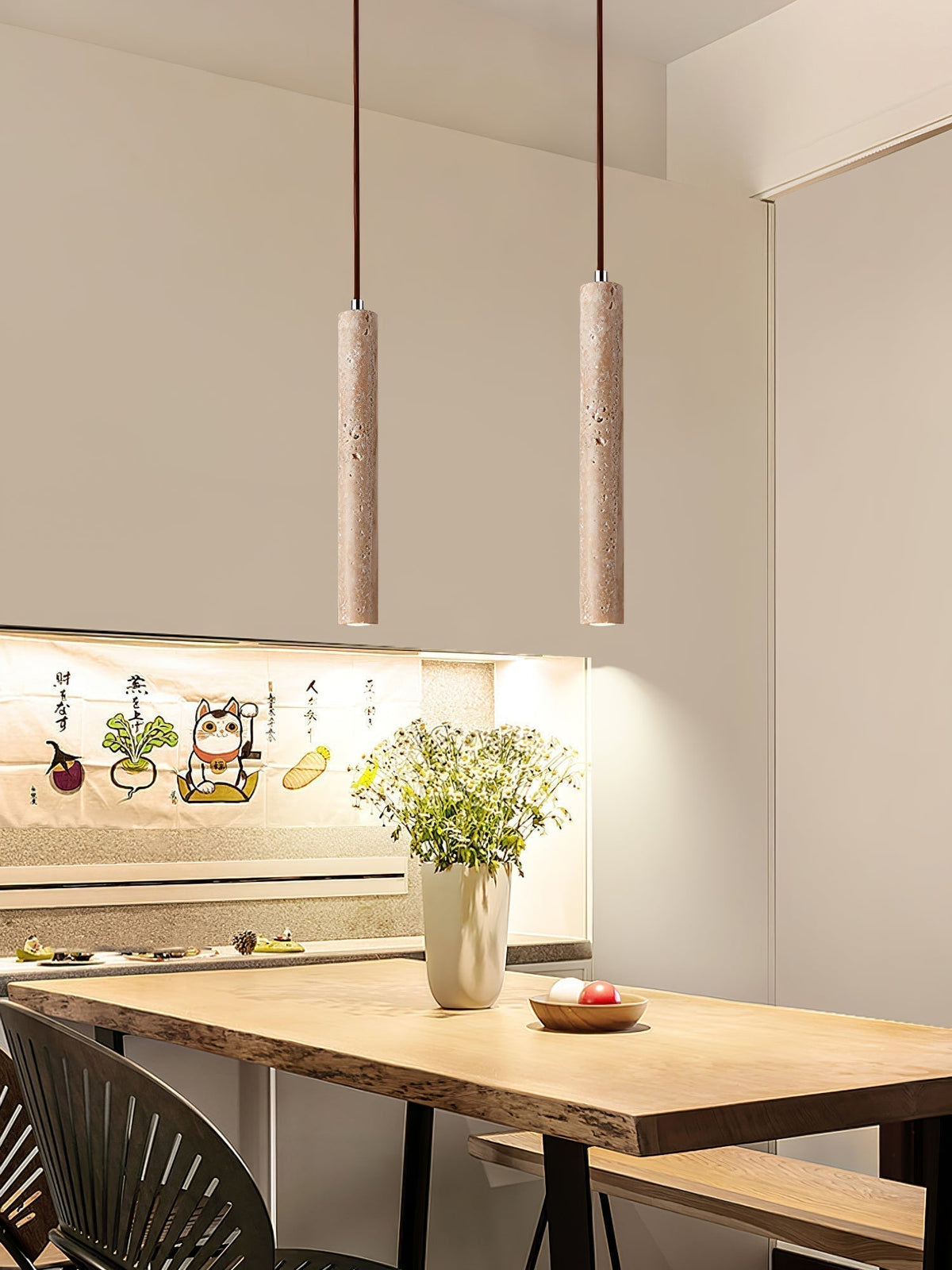 Sular cilindrische hanglamp van geel travertin