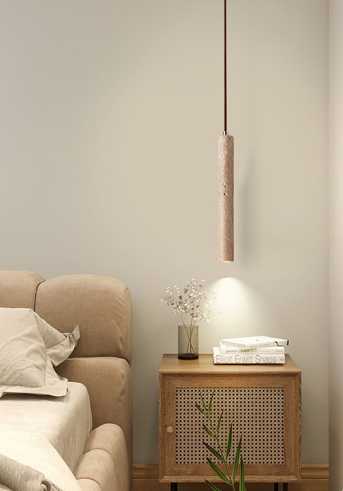 Sular cilindrische hanglamp van geel travertin