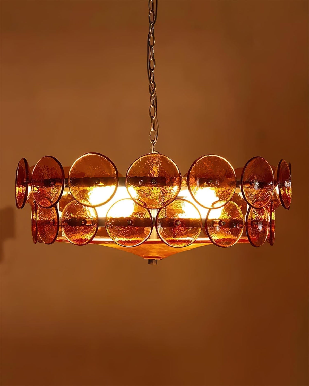Selvora kroonluchter amber glas schijf elegant goud